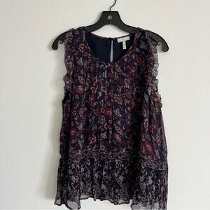 Joie Red and Blue Ruffled Sleeveless Blouse